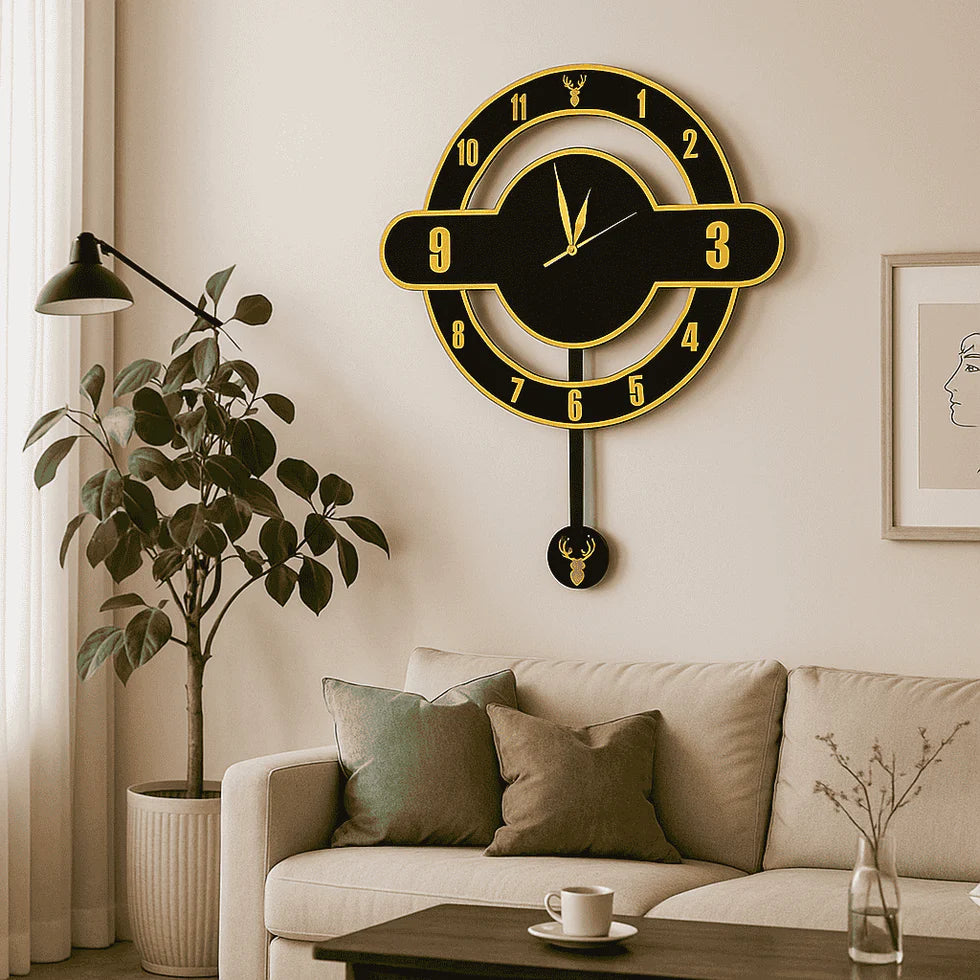 Modern Dual-Layer Deer Pendulum Acrylic Wall Clock